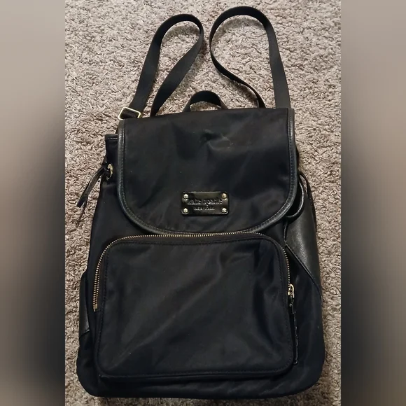 Kate Spade Vintage Black Nylon Backpack Canvas Leather Trim Gold Hardware - Picture 10 of 10